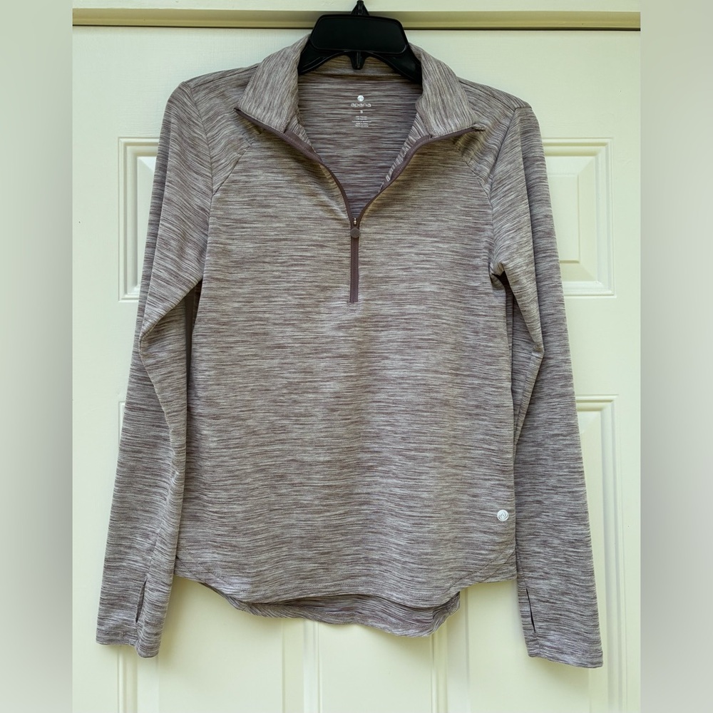 Apana Womens Quarter Zip Pullover Shirt Sz S Long Sleeve Stretch Athletic
